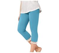 Toddler Lace Trim Leggings Girls Cropped Stretchy High Waisted Yoga 3/4 Trousers Lightweight Dance Tights Solid Color Casual Soft Pants (Sky Blue, 2-3 Years)