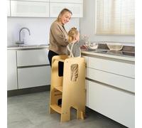 Toddler Learning Tower (2-6 years), 0-30 kg, Kitchen Stool Tower for Children, Montessori Kitchen Helper Toddler Stool - 3 Height Levels, Anti-Tip Protection, Easy Assembly, Premium Wood (Natural)