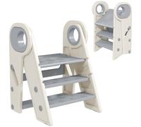 Toddler Learning Tower Foldable Adjustable Handle Non-Slip Step Stool Grey