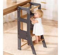 Toddler Learning Tower,Kitchen Wooden Step Stool for Kids,Adjustable Height,Safety Bar,Learning Standing Tower,Bathroom Helper Montessori,Easy to Install,Triangle Stable Structure,Dark Grey