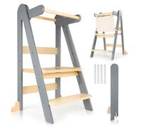 Toddler Learning Tower with Foldable Design, 3-Level Adjustable Height, Safety Guardrail & Anti-Tip Protection - Ideal for Kitchen Counter Helper, Family Mealtime & Bathroom Use (Grey)