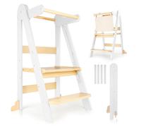 Toddler Learning Tower with Foldable Design, 3-Level Adjustable Height, Safety Guardrail & Anti-Tip Protection - Ideal for Kitchen Counter Helper, Family Mealtime & Bathroom Use (White)