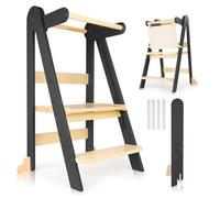 Toddler Learning Tower with Foldable Design, 3-Level Adjustable Height, Safety Guardrail & Anti-Tip Protection - Ideal for Kitchen Counter Helper, Family Mealtime & Bathroom Use (Black)