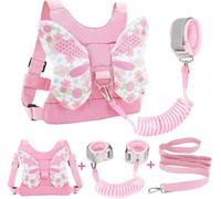 Toddler Leash Harness and Anti Lost Wrist Link, 3 in 1 Kids Safety Harness Kids Walking Wristband Assistant Strap Belt for Walking (Pink)