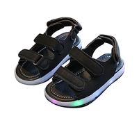 Toddler LED Light Up Sandals, Non Slip Adjustable Strap Open Toe Beach Water Shoes for Girls Boys, Kids lip On Two Strap Luminous Sandals, Students Back to School Athletic Shoes (Black, 5 Infant)