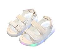 Toddler LED Light Up Sandals, Non Slip Adjustable Strap Open Toe Beach Water Shoes for Girls Boys, Kids lip On Two Strap Luminous Sandals, Students Back to School Athletic Shoes (White, 5 Infant)