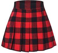 Toddler Little & Big Girls' Pleated School Uniform Plaid Short Skirt, Red Black Plaid, Red Black Plaid, 8-9 Years