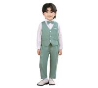 Toddler & Little Boys Suit Set, Formal Suits Vest, White Dress Shirt, Dress Pants and Bowtie 3 Piece Dresswear Suit Sets
