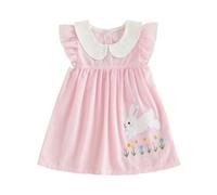 Toddler Little Girl Easter Bunny Outfit Cute Rabbit Embroidery Ruffle Princess Party Dresses My First Easter Baby Girl Outfit (H-Pink, 6-12 Months)