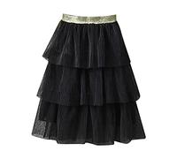 Toddler Little Girls Pleated Long Skirts Elastic High Waist Tiered Ruffle Flowy Swing Casual Maxi Skirt (Black, 5-6 Years)