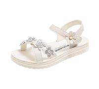 Toddler/Little Kid/Big Kid Open Toe Cute Bow Flats Dress Sandals Summer Shoes Girls Sandals Strappy Summer Shoes,UK SIZE 9.5 B_White