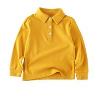 Toddler Long Sleeve Polo Shirts Solid Summer Cotton Soft Button Collar T-Shirts Tops Kids Boys School Uniform Formal Lightweight Casual Tees Clothes (Yellow, 3-4 Years)