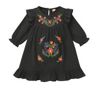 Toddler Mexican Dress Baby Girl Floral Embroidered Ethnic Ruffle Long Sleeve A-line Princess Casual Dress Cinco De Mayo Fiesta Outfit Meciscan Style Traditonal Folklorico Dress for Kids Black 2-3Y