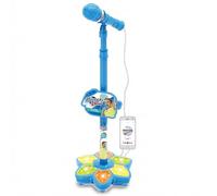 Toddler Microphone with Stand, Music and Colorful Lights Microphone for Kids 3+ with Adjustable Stand Blue, Outdoor Ornaments