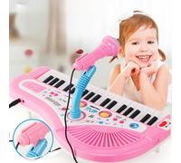 Toddler Music Set 12 Months 37 Key Kids Electronic Piano With Microphone Educational Music Keyboard For Girls Musical Shaker Eggs (A, 35cm)