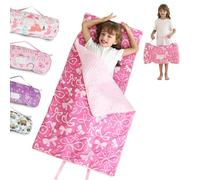 Toddler Nap Mat for Preschool 50''x30'' Sleeping Mat with Removable Pillow and Minky Blanket for Kids Ages 3-7 Roll Up Soft Sleeping Bag for Boys Girls Kindergarten Daycare Sleepover - Bow