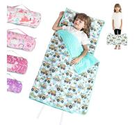 Toddler Nap Mat for Preschool 50''x30'' Sleeping Mat with Removable Pillow and Minky Blanket for Kids Ages 3-7 Roll Up Soft Sleeping Bag for Boys Girls Kindergarten Daycare Sleepover - Excavator