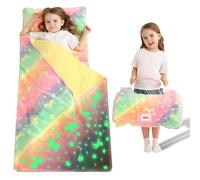 Toddler Nap Mat with Pillow and Blanket, Extra Large Rolled Napping Mats,Slumber Bags for Boys Girls,Kids Sleeping Bag for Daycare, 21" x 50" Preschool Travel Camping - Glowing Unicorn