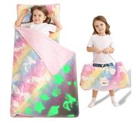 Toddler Nap Mat with Pillow and Blanket, Extra Large Rolled Napping Mats,Slumber Bags for Boys Girls,Kids Sleeping Bag for Daycare, 21&quot; x 50&quot; Preschool Travel Camping - Glowing Jellyfish