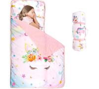 Toddler Nap Mat with Removable Pillow and Soft Dot Blanket Kids Unicorn Napping Mats, Extra Large Rolled Slumber Bags for Girls Preschool, Daycare, Camping,Ages 3-7 Years