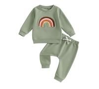 Toddler Newborn Baby Girl Fall Winter Outfit Clothes 0-3 Years Long Sleeve Sweatshirt Rainbow Pullover + Pants Elastic Waist Drawstring Trousers Sweatpants Tracksuit Set (Green, 0-6 Months)