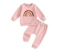 Toddler Newborn Baby Girl Fall Winter Outfit Clothes 0-3 Years Long Sleeve Sweatshirt Rainbow Pullover + Pants Elastic Waist Drawstring Trousers Sweatpants Tracksuit Set (Pink, 6-12 Months)