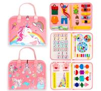 Toddler Perks Busy Book - Busy Board Sensory Toy for Ages 1 2 3 4 5, Educational Baby Activity Board for Fine Motor Skills Development, Travel Montessori Busy Book 1+ Year Old (Pink for Girls)