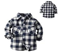 Toddler Plaid Button Down Flannel Shirts Checked Lapel Flanellhemd Baby Boys Girls Casual Classic Soft Comfort Tartan Roll Up Long Sleeve Outwear Blouse (Dark Blue, 6-12 Months)