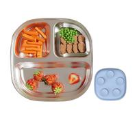 Toddler Plates,Toddler Dishes Kids Plates Tray - Unbreakable Stainless Steel Reusable Dinnerware, Suction Cup Tray for Girls Boys, Dishwasher Safe