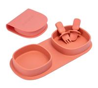 Toddler Plates Travel Essential on The go,Baby Plates with Forks and Spoons Self Feeding 6 Months,Foldable,Silicone,BPA Free,Watermelon
