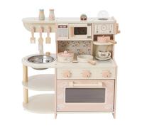 Toddler Play Kitchen 47.5 cm Role Play Toy Cooking Set Pretend Cooking Coffee Machine Microwave Oven Children Kitchen with Rotatable Switches Spacious Oven Hooks