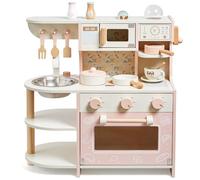 Toddler Play Kitchen, Wooden Toys Kids Kitchen Playset with Coffee Maker Play Food Kitchen Accessories Cooking Set,Gift for Girls and Boys Age 3 4 5 6