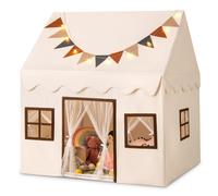 Toddler Playhouse Kids Play Tent With Globe Lights Door Curtains & Mat Gymax Beige One Size