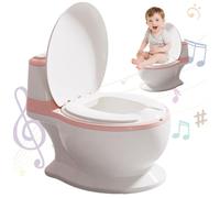 Toddler Potty, Realistic Potty Training Toilet PP Training Potty with Flush Sound PVC Seat Cushion Splashproof Detachable Washable Training Toilet for Boys Girls, Pink, Potties