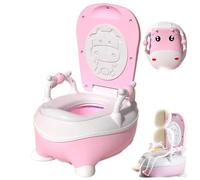 Toddler Potty Training Toilet, Cartoon Cow Shaped Kids Potty Training Toilet with Lid & Handles, Realistic Flushing Sound Kids Potty for 0-6 Years Old Kids Toddlers