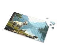 Toddler Puzzles Ages 2-4 A Goat And Its Kid Stand By A Serene Lake Surrounded By Mountains Picture Puzzle Puzzles 500 Pieces 750 Piece Puzzles For Adults(300PCS)