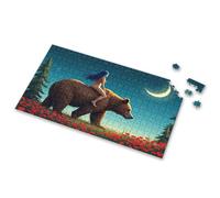 Toddler Puzzles Ages 2-4 A Woman Rides A Bear Through A Field Of Red Flowers Under A Crescent Moon. Picture Puzzle Puzzles 500 Pieces 300 Piece Puzzle(500PCS)