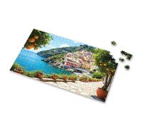 Toddler Puzzles Ages 2-4 Colorful Coastal Town With Orange Trees And Blue Sea Picture Puzzle Puzzles 500 Pieces 750 Piece Puzzles For Adults(1000PCS)