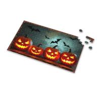 Toddler Puzzles Ages 2-4 Four Carved Pumpkins With Bats In The Background Picture Puzzle Puzzles 500 Pieces 750 Piece Puzzles For Adults(300PCS)