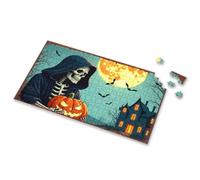Toddler Puzzles Ages 2-4 Spooky Reaper With Jack-O'-Lantern In Front Of Haunted House Picture Puzzle Spot It Game For Kids Easter Gifts(300PCS)