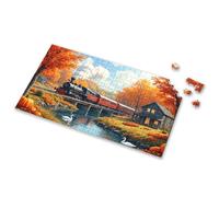 Toddler Puzzles Ages 2-4 Steam Train Crossing Autumn Bridge With Swans In River Picture Puzzle Puzzle Girl Toys Age 4-5(300PCS)