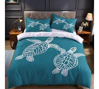 Toddler Quilt Cover Set 120 x 150 cm White Microfibre Bedding with Two sea turtles Print and Pillowcase, Soft Breathable Kids Duvet Cover