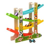 Toddler Race Car Track - Wooden Ramp Vehicle Toy, Multi-Level Sliding | Animal Pattern Glider Toy with, Early Learning Fun for Small Kids Ages Over 2, Playroom or Gift Use, 30x26x7cm