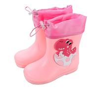 Toddler Rain Boots UK | Adjustable Drawstring Cuff | Colorful 3D Cartoon Design | Anti-Slip Lightweight Wellies for Rainy Days, Commutes and Outdoor Play Pink