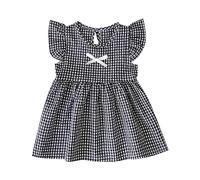 Toddler Rainbow Dresses 4t Infant Girl Summer Fly Sleeve Plaid Pattern Solid Color Dress Summer Light Casual Dress Four Colors Available Corduroy Jumper Set (Black, 2-3 Years)