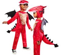 Toddler Red Dragon Costume Kids Deluxe Scary Dragon Fancy Dress Outfit Age 2-8