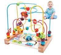 Toddler Roller Coaster, 3-Track Educational Bead Maze with Vehicle Bead Easy to Push Baby Roller Coaster for Kids Promoting Logical Thinking and Problem-Solving Ability