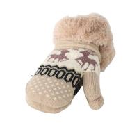 Toddler’s Plush Lined Knitted Mittens Thick Magic Stretchy Mitts Winter Warm Glove Double Layers Fluffy Full Finger Gloves Cold Weather Ski Gloves for Baby Boys Girls 0-6 Y