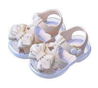 Toddler Sandals Girls Closed Toe Sandals with Bow Rhinestone Decor Soft Non Slip Sole Adjustable Strap Casual Beach Princess Shoes for Toddler Girls 0 to 3 Years Beige