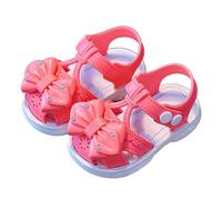 Toddler Sandals Girls Closed Toe Sandals with Bow Rhinestone Decor Soft Non Slip Sole Adjustable Strap Casual Beach Princess Shoes for Toddler Girls 0 to 3 Years Hot Pink